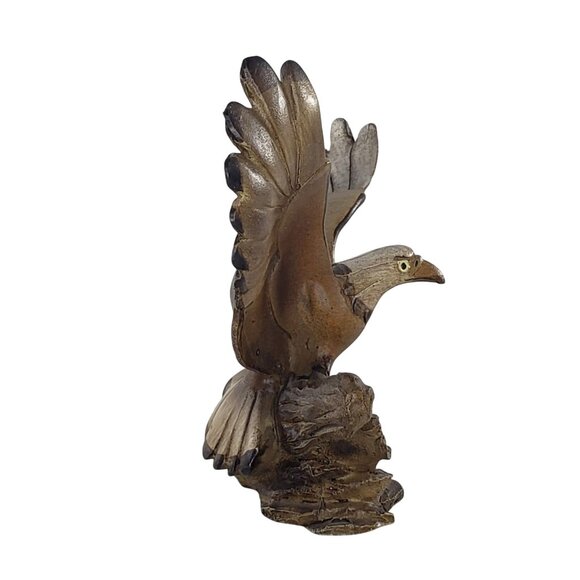 Hand Painted Bald Eagle Taking Off Figurine Faux Wood Resin Vintage Bird - Picture 2 of 8